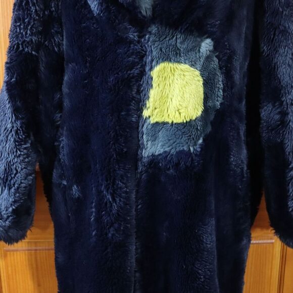 Suziklo Vintage Y2K Blue Spotted Fuzzy Trench Coat Opera Size Large/XL - Picture 6 of 13